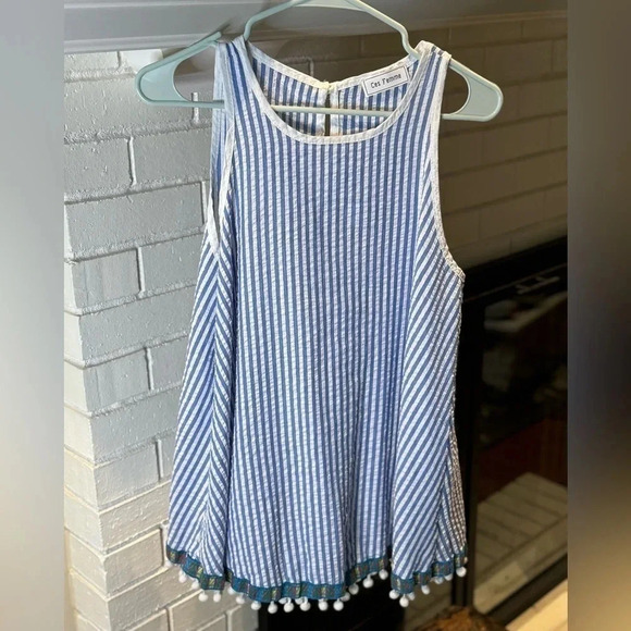 #61 Gorgeous Ces Femme Striped Sleeveless Top with Pom Pom Detailing Sz Large - Picture 4 of 10